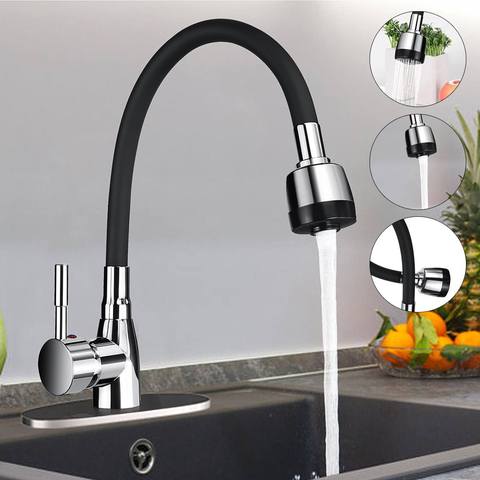 Polished Chrome Black 360Rotating Single Handle Kitchen Basin Faucet Cold and Hot Water Mixer Tap Torneira Deck Mounted ► Photo 1/6