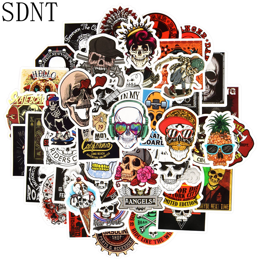 50PCS Punk Skeleton Sticker Graffiti Skull Rock Motorcycle Stickers to DIY PVC