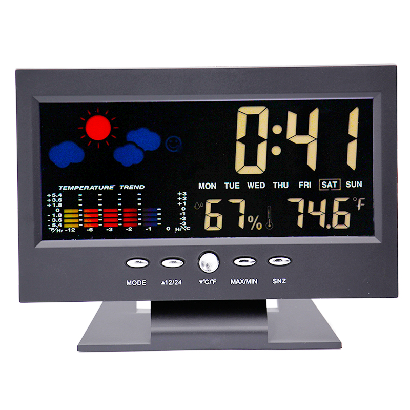 Digital LCD Display Weather Humidity Thermometer Clock Colorful Alarm Calendar 