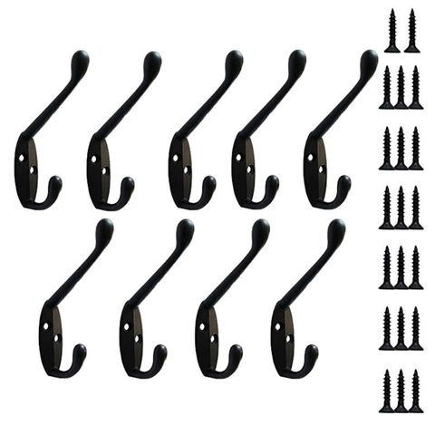 9 Pack Coat Hooks Wall HooksHeavy Duty Wall Mounted for Hat Hardware Dual Prong Retro Coat Hanger with 20 Screws（Black/Gold） ► Photo 1/6