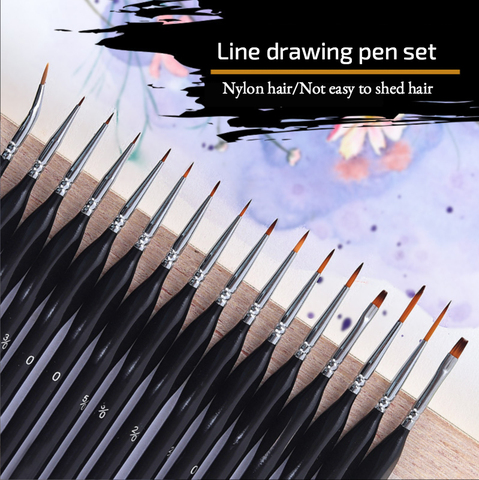 Black Oil Painting Brush Set Watercolor gouache Draw Hook line pen Fan shap Pen 15pcs angle head Nylon hair Short pole art Brush ► Photo 1/6