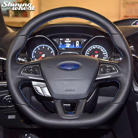 Black Genuine Leather Car Steering Wheel Cover for Ford Focus ST 2015-2022 Fiesta RS 2015-2022 Fiesta ST 2015-2022 ► Photo 1/4