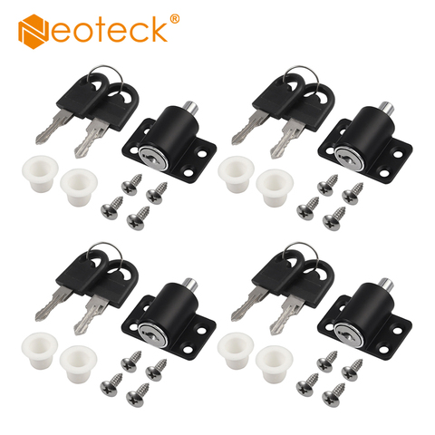 Neoteck 4 Pcs Aluminum Alloy Black Sliding Patio Door Catches Set Window Bolt Security Lock with Key Window Restrictor Locks ► Photo 1/6