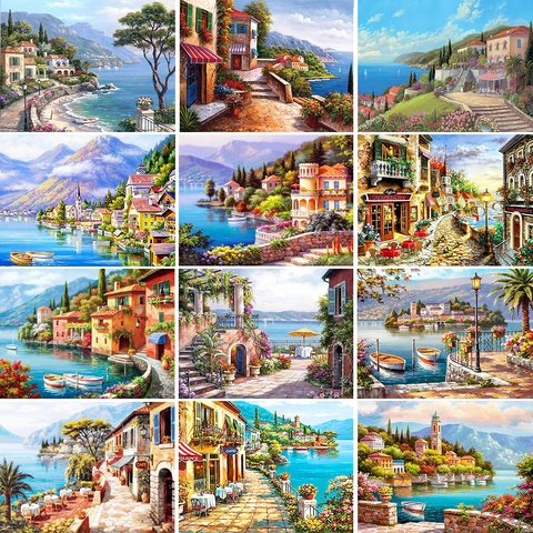 Huacan Diamond Painting Scenic 5D Diamonds Mosaic Seaside Picture Rhinestones Full Square Drill Home Decoration ► Photo 1/6