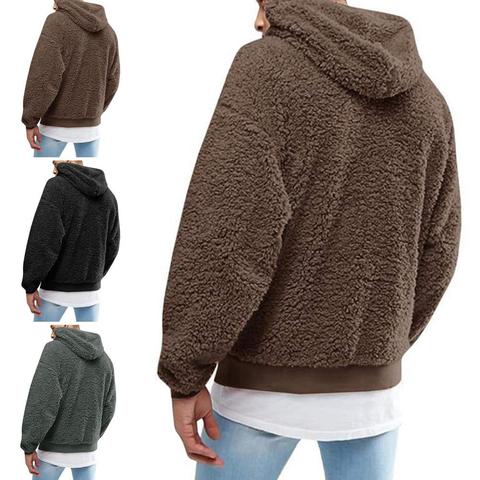 Winter Men Solid Color Fluffy Fleece Hooded Coat Pullover Hoodie Warm Sweatshirt  Male Jacket ► Photo 1/6