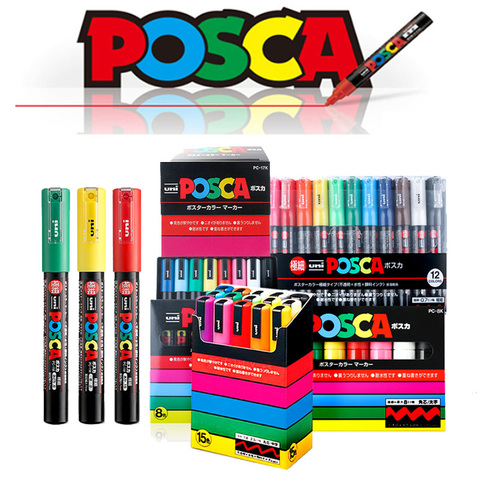 Uni Water-based POSCA Series Marker PC-1M/3M/5M 21/24/24 Color Hand-painted Comics Graffiti Pop Poster Advertisement 0.7-2.5mm ► Photo 1/6