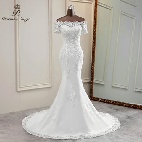 Lace wedding dress 2022 mermaid wedding gowns marriage elegant bride dress short sleeves vestidos de novia 2022 sexy  boat neck ► Photo 1/6