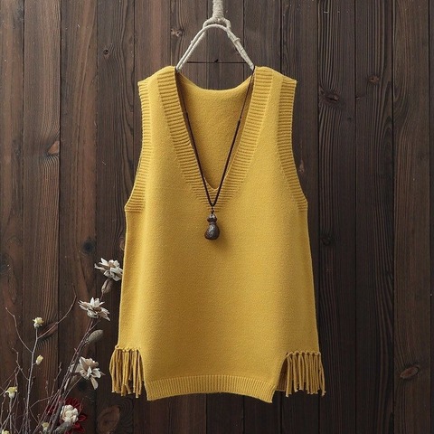 V-neck Sweater Vest Women Casual Loose Fringed Student Knitted Halter Korean Version of The Wild 2022 Spring Jumper Girl ► Photo 1/6