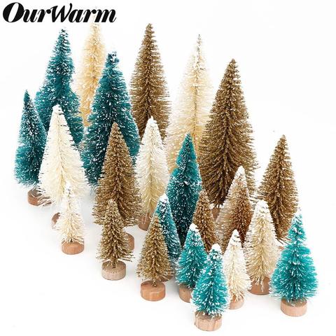OurWarm 8pcs Small DIY Christmas Tree Fake Pine Tree Mini Sisal Bottle Brush Christmas Tree Santa Snow Frost Village House ► Photo 1/6