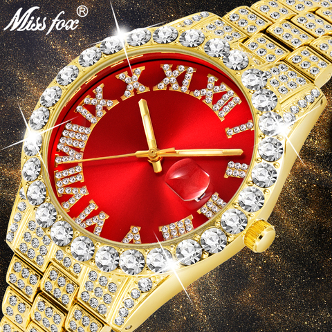 MISSFOX Men's Watches 2022 Modern Diamond Waterproof Red Watch Men Top Brand Luxury 18k Gold Man Watch Analog Quartz Watch Men ► Photo 1/5