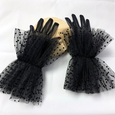 Black White Sheer Lace Tulle Gloves Slim Thin Bridal Wedding Gloves Photo Shooting Party Dress Gloves Guantes Transparentes Dot ► Photo 1/6