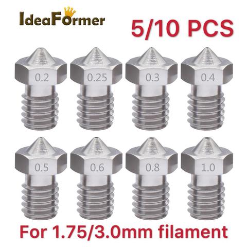 5/10pcs V6 Stainless Steel Nozzle 0.2/0.25/0.3/0.4/0.5/0.6/0.8/1.0mm M6 Threaded for 1.75/3.0mm Filament 3D Printer Print Head ► Photo 1/6