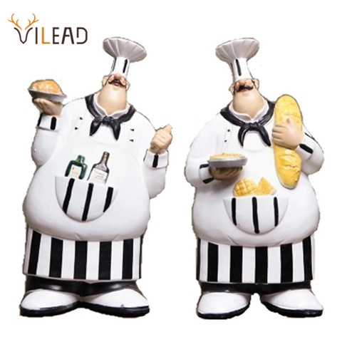 VILEAD 26cm 2Pcs/Set Resin Wall Hanging Chef Figurines Vintage Creative Ornaments For Home Christmas Decoration Supplies Gifts ► Photo 1/6