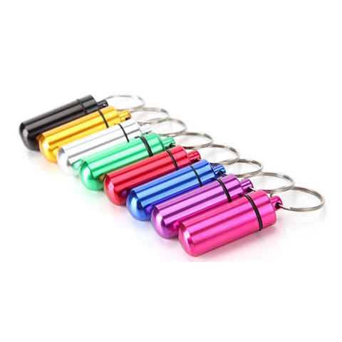 8Pcs Mini Pill Case Waterproof Pills Jewelry Secret Box Bottle Holder Aluminum Keychain Each Color 1Pcs ► Photo 1/5