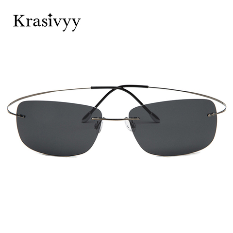 Krasivyy Rimless Square Polarized Sunglasses Men Driving Brand Design Ultralight Pure Titanium Sun Glasses Oculos De Sol ► Photo 1/6