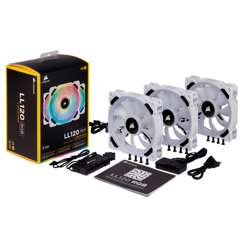 Corsair LL Series LL120 LL140 RGB Dual Light Loop RGB LED PWM Single Fan Pack 3 Fan Pack with Lighting Node Pro-White ► Photo 1/6