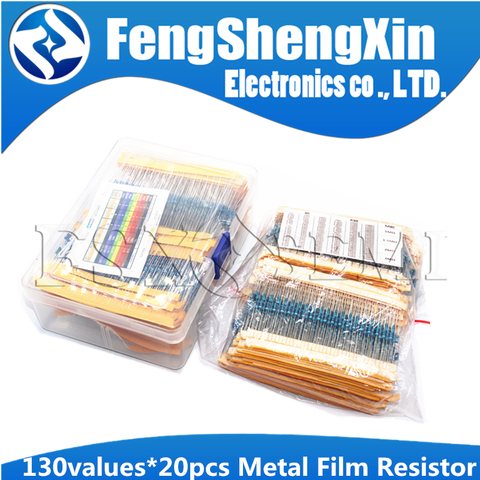 130Values X20pcs=2600pcs 1/4W 0.25W 1% Metal Film Resistors Assorted Pack Kit 1R~3M  Resistors Assortment Kits Fixed capacitors ► Photo 1/6