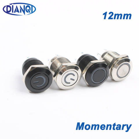 12mm Ring LED Waterproof Momentary Metal Push Button Switch LED Light Shine Car Horn Auto Reset ► Photo 1/6