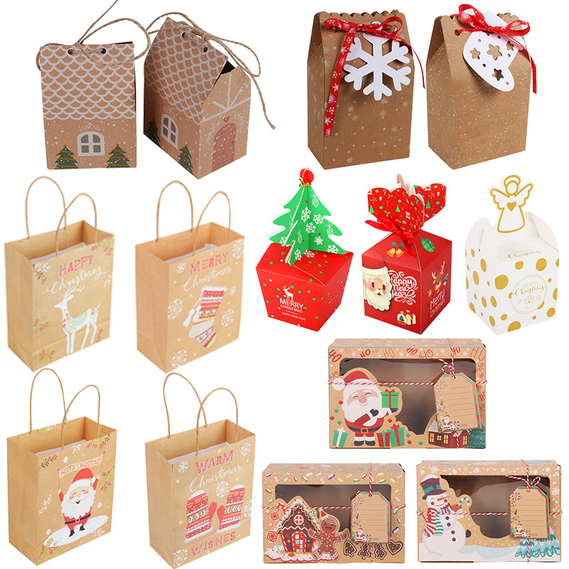 Xmas Christmas Gift Boxes Bags Treat Favour Present Candy Cookie Kraft Box Party 