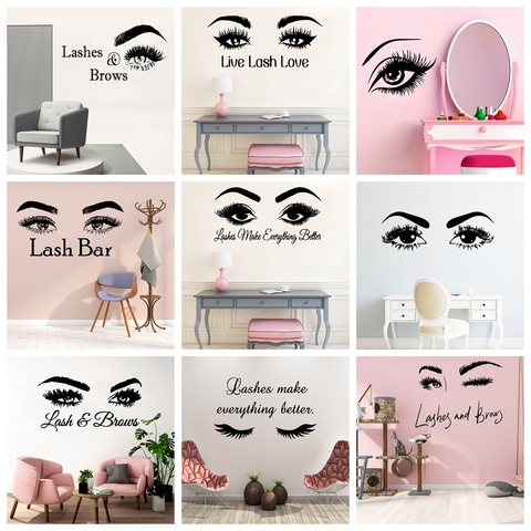 21 Style Beauty Salon Eyelash Art Vinyl Wall Sticker Decor For Salon Decor Girls Room Decoration Stickers Mural Wall Decals ► Photo 1/6