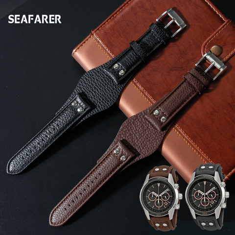 genuine Leather Watch Strap For Fossil CH2564 CH2565 CH2891CH3051 wristband 22mm black brown tray watchband with rivet style ► Photo 1/6