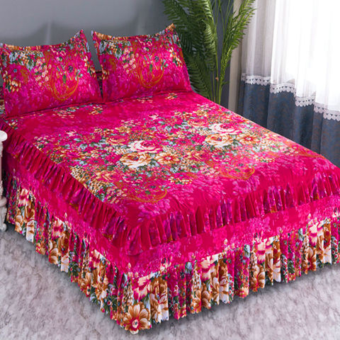 Bed Skirt Flower Printed Fitted Sheet Comfortable Bedsheet King Queen Size Bedspread Mattress Cover ( Not Including Pillowcase ) ► Photo 1/6