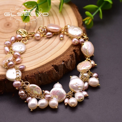 GLSEEVO Real Fresh Water Baroque Pearl Charm Baralets For Women Wedding Girls Vintage Jewelry Original Design Bransoletka GB0196 ► Photo 1/5