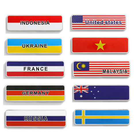 Car Styling 3D Aluminum UK Germany USA Russia France Sweden Malaysia Indonesia National Flag Emblem Badge Motorcycle Car Sticker ► Photo 1/6