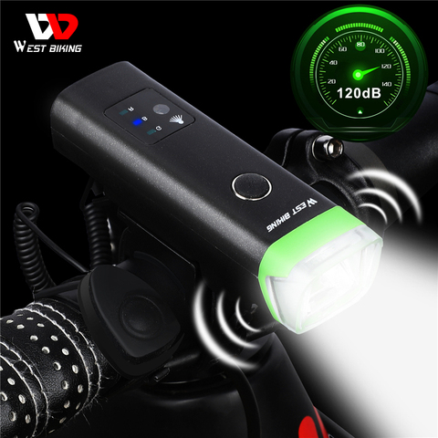 WEST BIKING Waterproof Bicycle Light Smart Induction Front Lamp Headlight With Horn USB Rechargeable LED Cycling Flashlight ► Photo 1/6