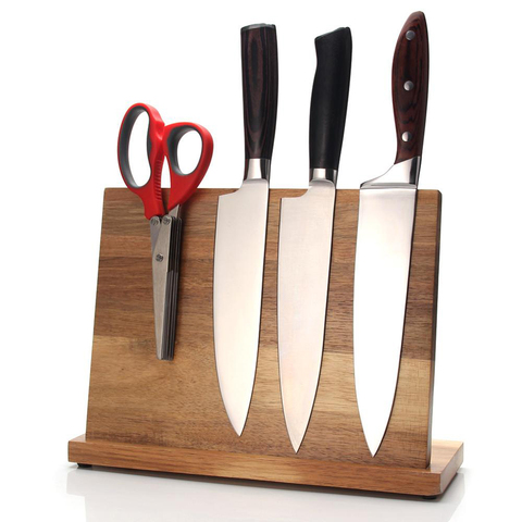Acacia Wood Magnetic Knife Block Holder, Universal Stand Without Knives for kitchen ► Photo 1/6