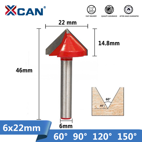 XCAN 1pc 6x22mm 60/90/120/150 Degrees V shape Milling Cutter CNC Engraving Bits Wood Router Bits Wood Milling Trimming 3D Cutter ► Photo 1/6