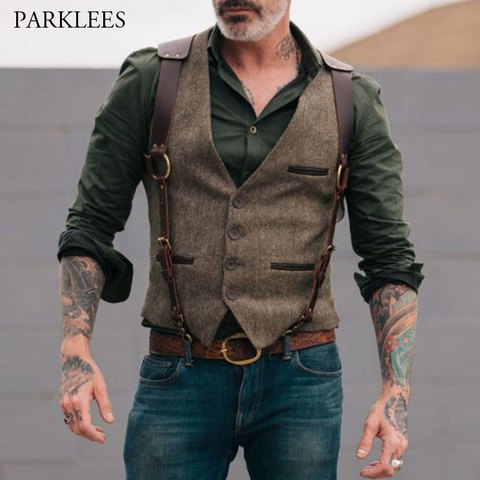 Vintage Suit Vest Men 2022 Wool Tweed Formal Sleeveless Waistcoat Casual Slim Fit Gentleman Business Vests for Wedding Groomsmen ► Photo 1/6