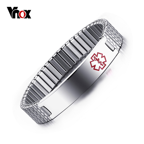 Vnox Stainless Steel Medical Alert Stretch Adjustable Wristband ID Bracelet Bangle for Women Custom Engraving ► Photo 1/6