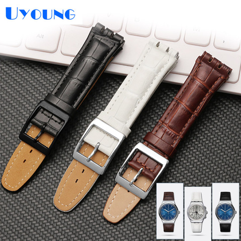 High Quality Luxury Black Brown 17mm 19mm Waterproof Genuine Leather Watch Strap Band For Swatch Alligator Pattern Leather Belt ► Photo 1/6