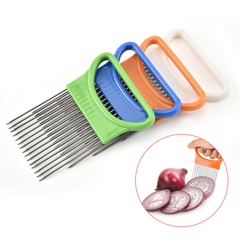 1pc Stainless Steel Fruit & Vegetable Slicing Holder With Meat