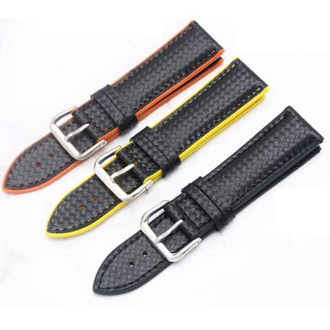 18mm 20mm 22mm Silicone Strap Carbon Fiber Leather Sweat proof Rubber Replacement Bracelet Band Men Watch Accessories Orange ► Photo 1/6