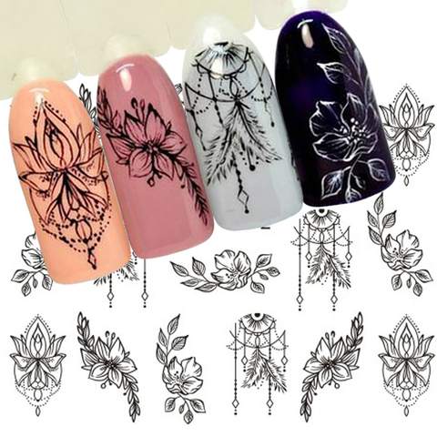 1 Sheet Jewelry Flower Water Decal Black Sticker For Nail Pattern Painting Wrap Paper Foil Tip Tattoo Manicure SASTZ766-778 ► Photo 1/6