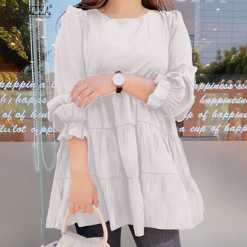 ZANZEA Ruffle Shirts Women 2022 Female Elegant Blouse Casual Puff Sleeve Black Tops Spring O Neck Blusa Femininas Oversized 5XL ► Photo 1/6