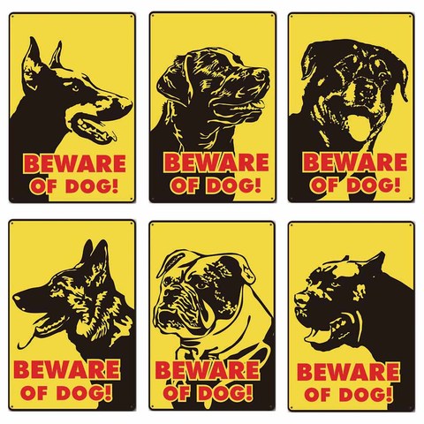 Beware of Dog Vintage Metal Tin Signs Poster  Warning Dog Retro Plaque Wall Decoration ► Photo 1/6