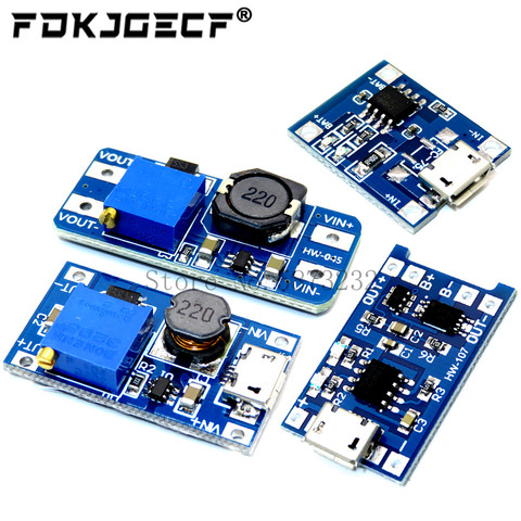 Micro USB 5V 1A 18650 TP4056 Lithium Battery Charger Module Charging Board With Protection + MT3608 2A DC-DC Step Up Converter ► Photo 1/5