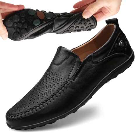 Italian Men Casual Shoes Summer Genuine Leather Men Loafers Moccasins Slip On Men's Flats Breathable Male Driving Shoes BTMOTTZ ► Photo 1/6