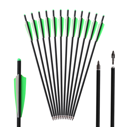Toparchery 6/12 pcs 20/22 Inches Carbon Crossbow Arrow Diameter 8.8 mm Tip Archery Hunting Shooting Removable Arrowhead Green ► Photo 1/6