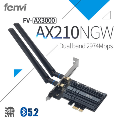 3000Mbps PCI-e Wireless Adapter Intel AX210 wifi 6E Wlan Card Bluetooth 5.2 Dual Band 2.4GHz/5GHz MU-MIMO AX200NGW 802.11ax ► Photo 1/6