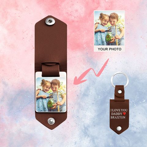 MYLONGINGCHARM Custom Photo Keychain personalized Jewelry souvenir gift Car Key Ring  leather key chain for Mom Dad Men Women ► Photo 1/6