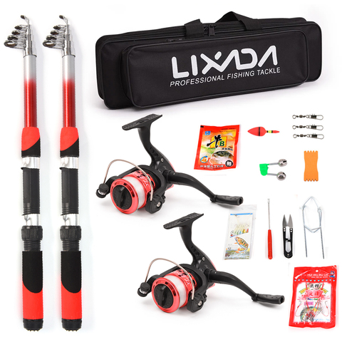 Lixada Fishing Rod Reel Combo Full Kit 2PCS 2.1mTelescopic Fishing Rods 2PCS Spinning Reels Fishing Lures Hooks Accessories Bag ► Photo 1/6