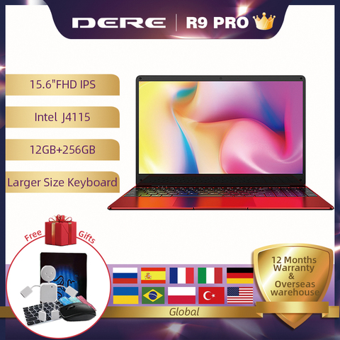 Dere R9 PRO 15.6inch Laptop 12GB RAM 256GB ROM SSD Notebook Wndows 10 pro Laptop Intel Gemini lake J4115 Computer PC Portable ► Photo 1/6