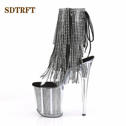 SDTRFT Stilettos 20cm Thin Heels Ankle boots transparent Platforms shoes Woman Rhinestone Tassels Botas Mujer Sequined pumps ► Photo 1/6