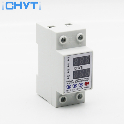 Over Under Voltage Relay 63A 220V 230V Din Rail Adjustable Digital Dual Display Surge Protector  Limit Over Current Protection ► Photo 1/4