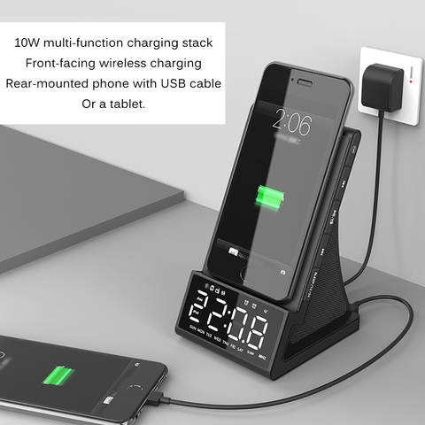 Wireless Charging Bluetooth Speaker Alarm Clock LED Alarm Clock With Wireless Charging Dock Stand Fm Radio USB Fast Charger New ► Photo 1/6