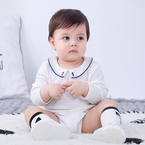 Cute Baby Bodysuits Long Sleeve Spring Autumn Boys Girls Jumpsuit Baby Triangle Romper Peter Pan Collar White Baby Clothes ► Photo 1/6